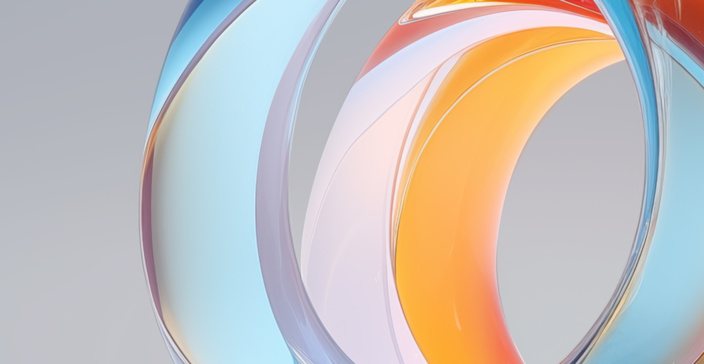 Abstract background with a swirl of overlapping translucent colors in blue, orange, and red.