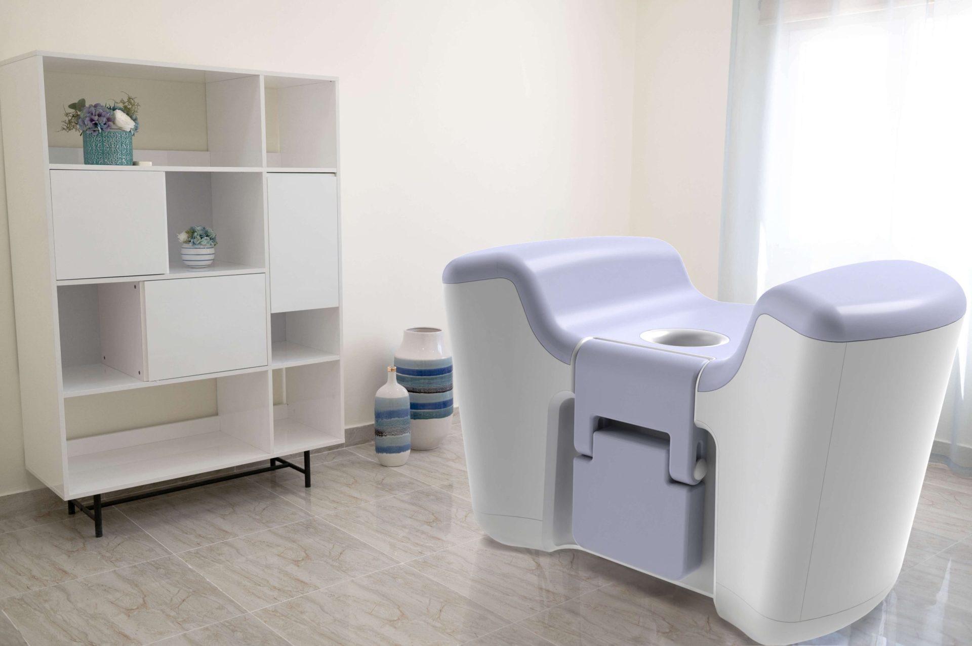 3d concept rendering of Malcova's innovative new breast imaging system in a modern comfortable clinic.
