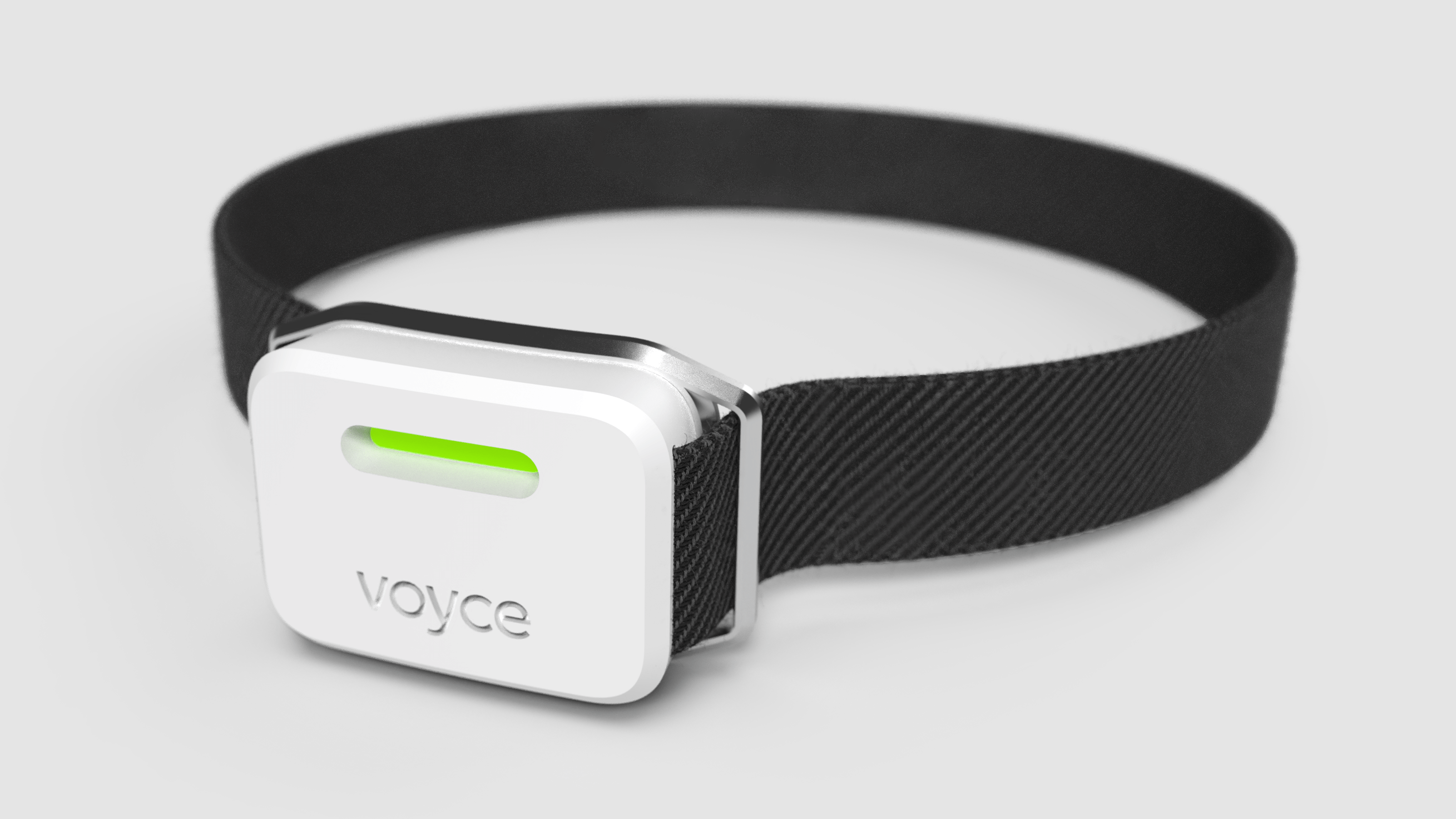 Black pet collar with integrated One Health Group's Voyce physiological monitoring device.