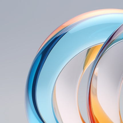 Abstract image of colorful, concentric glass rings with a gradient from blue to orange.