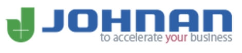 Logo with a green and white "J" symbol on the left and the words "JOHNAN to accelerate your business" in blue and gray text on the right.