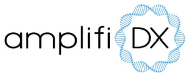 The logo features the text "amplifi DX" with "DX" inside a blue DNA double helix circle.