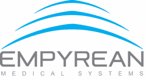 Empyrean Medical Systems logo with three blue curved lines above the company name in gray letters, as seen in Triple Ring Technologies' case study on our technical product development of Empyrean's Morpheus robotic radiation therapy system.